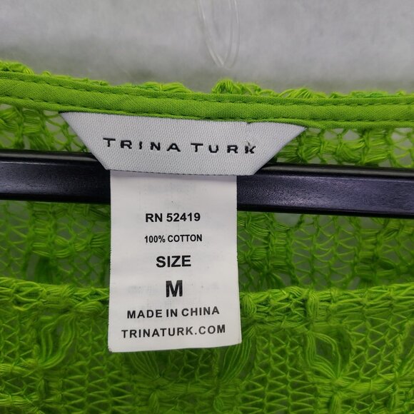 Trina Turk Cover-up Womens Med Top Lime Green Crochet Colorful Stretch Open Side - Picture 7 of 13